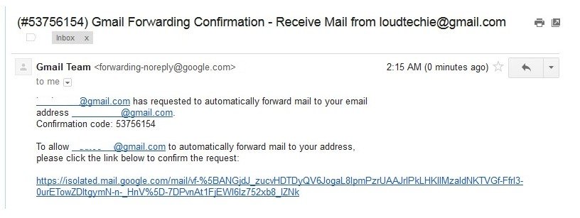confirmation link from Gmail