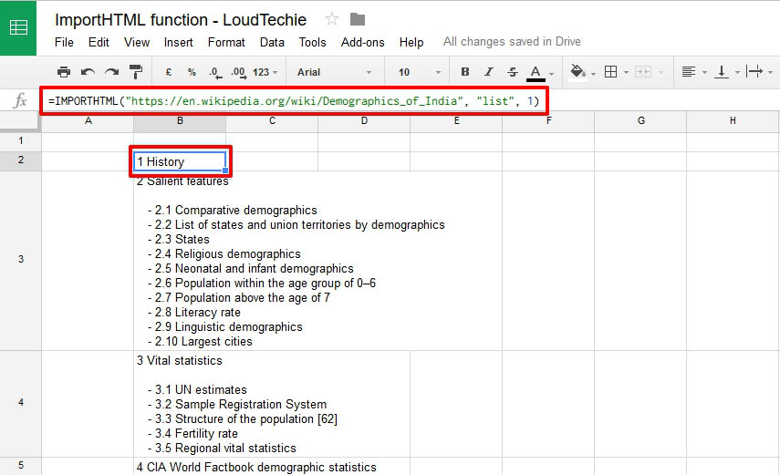 How to Import List Web Data into Google Docs